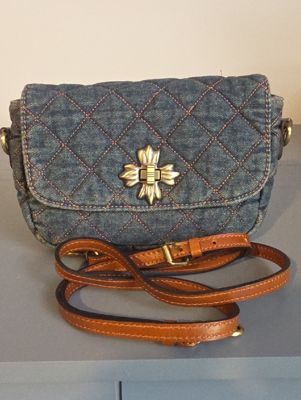 Patricia Nash Quilted Denim Crossbody Bag with Floral Turn-Lock - Picture 8 of 14